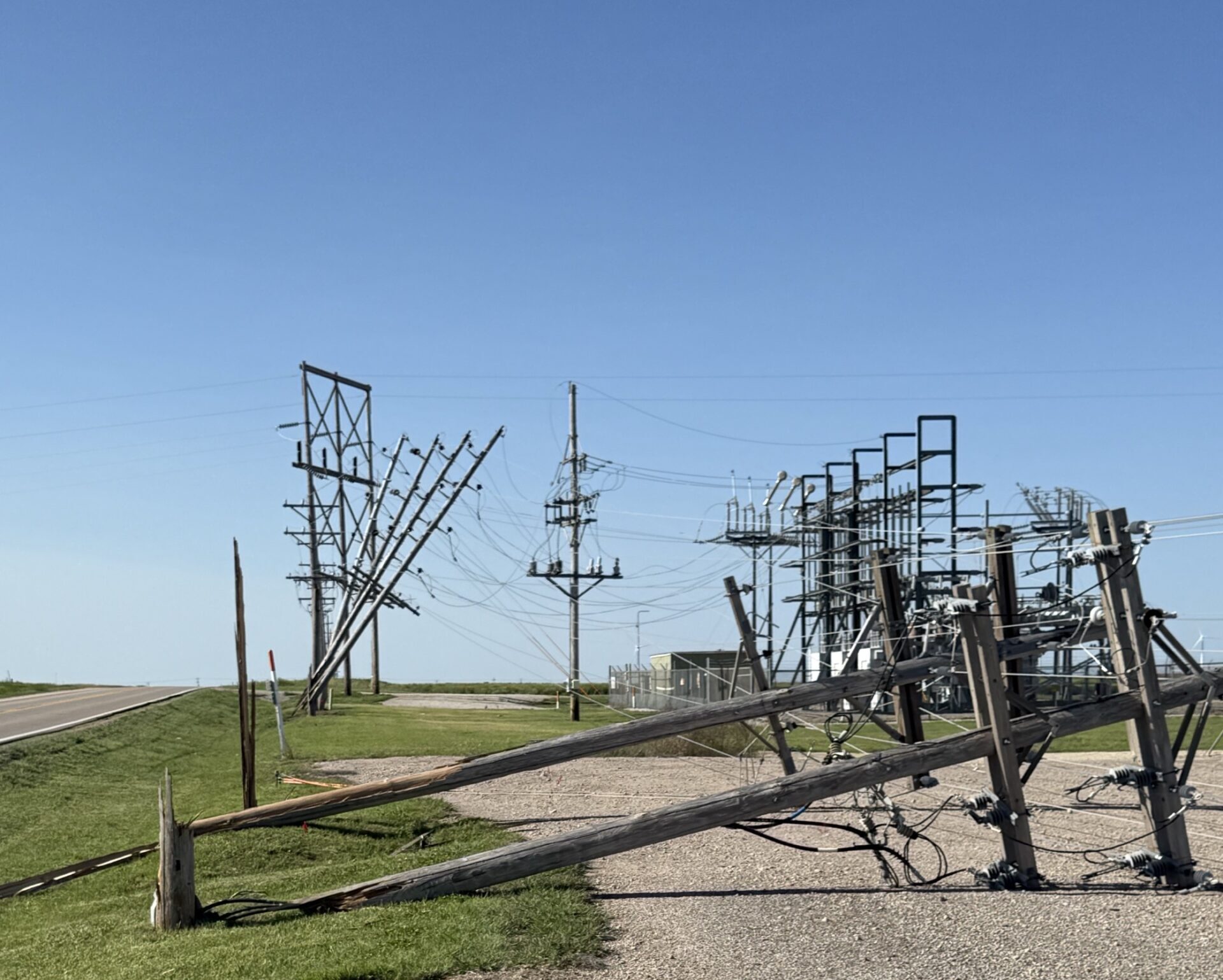 Southern Pioneer transmission line impacted by Sunday's storms.